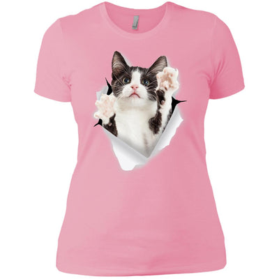 Black & White Reaching Cat Ladies' T-Shirt