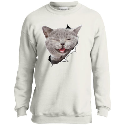 Grey Cat Laughing Youth Crewneck Sweatshirt