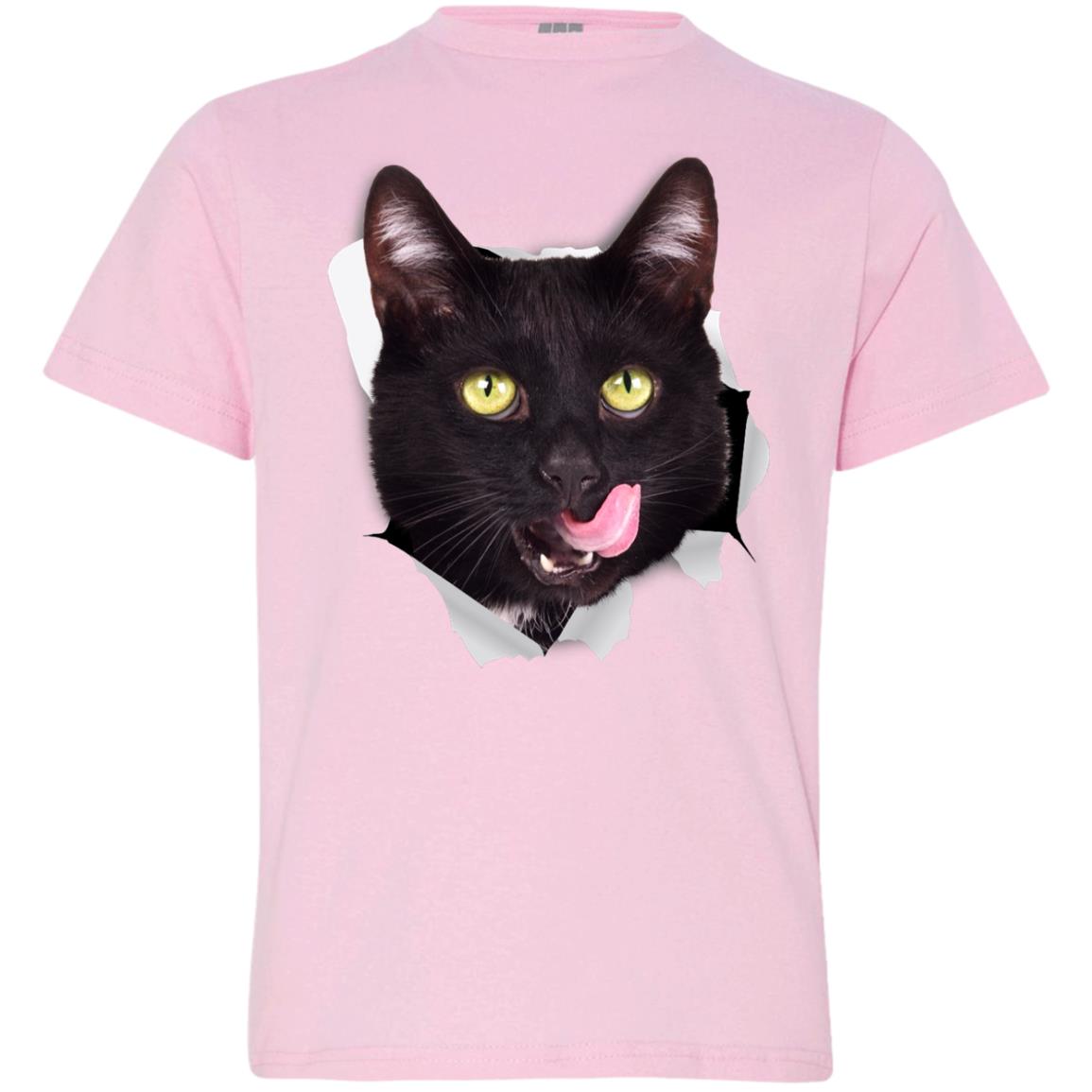 Black Cat Licking Youth Jersey T-Shirt