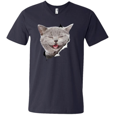 Grey Cat Laughing Men's Printed V-Neck T-Shirt