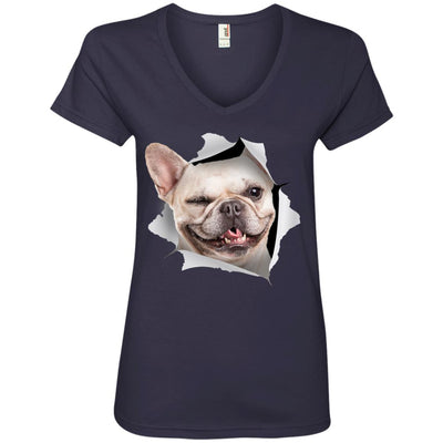 Winking Frenchie Ladies' V-Neck T-Shirt