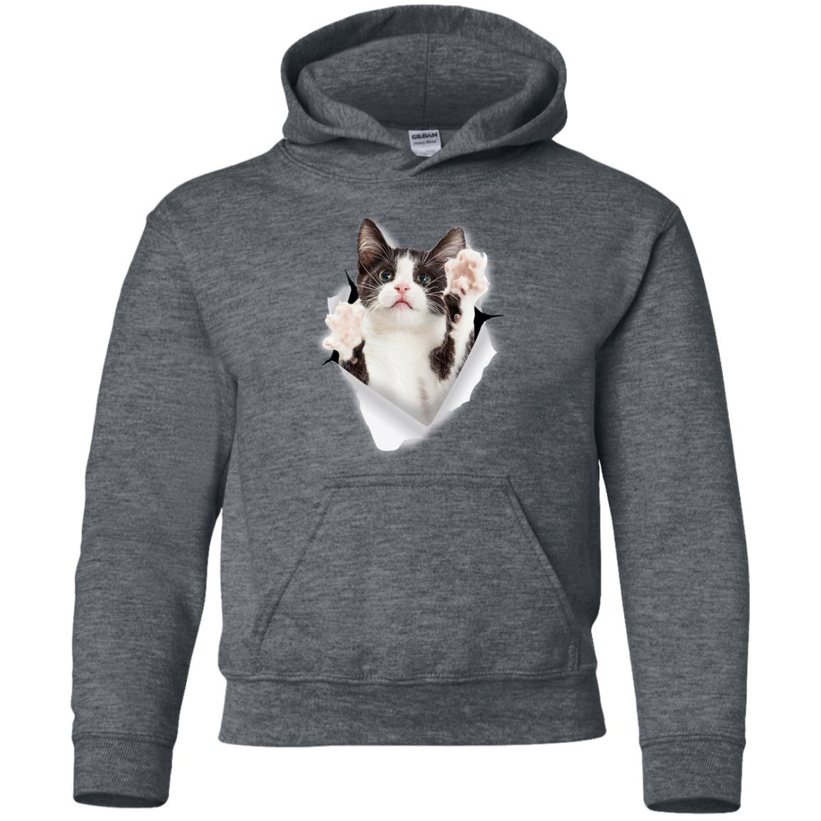 Black & White Reaching Cat Youth Pullover Hoodie