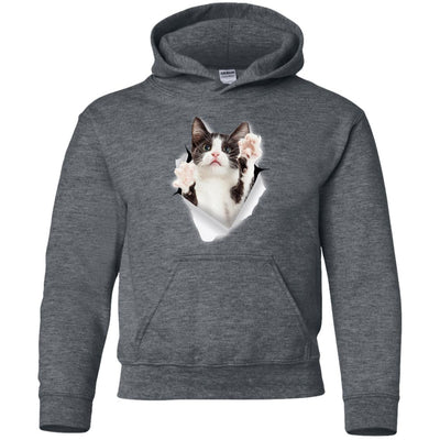 Black & White Reaching Cat Youth Pullover Hoodie