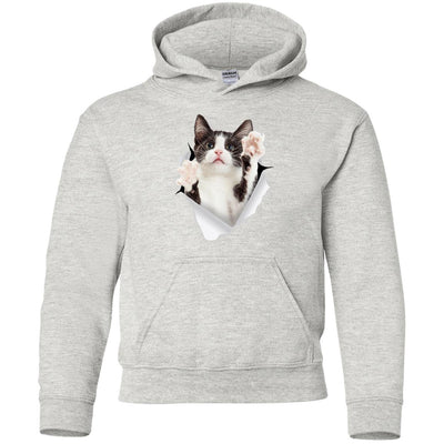 Black & White Reaching Cat Youth Pullover Hoodie