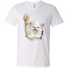 White Cat Reaching Men's Printed V-Neck T-Shirt