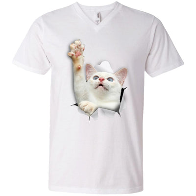 White Cat Reaching Men's Printed V-Neck T-Shirt