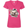 Winking Frenchie Ladies' V-Neck T-Shirt