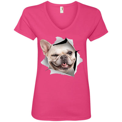 Winking Frenchie Ladies' V-Neck T-Shirt