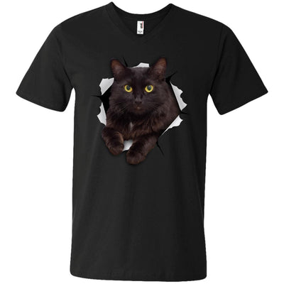 Black Cat Men's Printed V-Neck T-Shirt