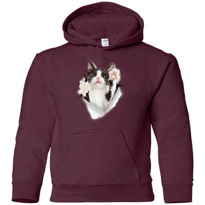 Black & White Reaching Cat Youth Pullover Hoodie