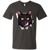 Black Cat Licking Men's Printed V-Neck T-Shirt