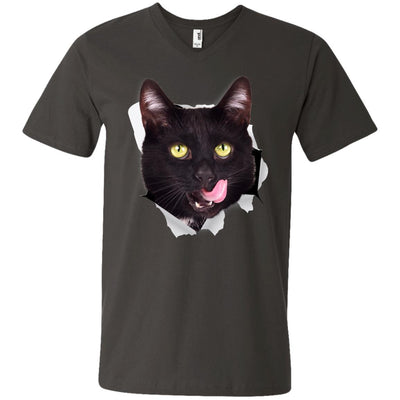 Black Cat Licking Men's Printed V-Neck T-Shirt