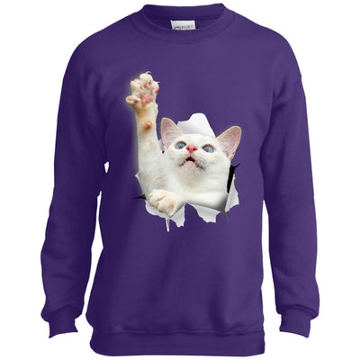 White Cat Reaching Youth Crewneck Sweatshirt