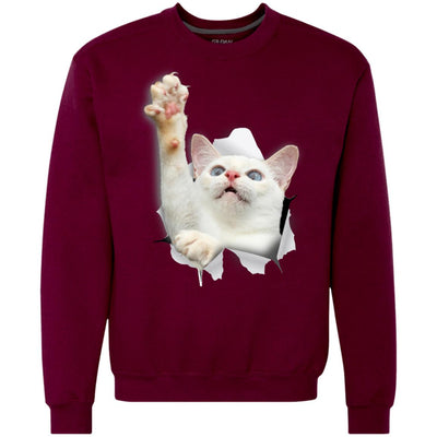White Cat Reaching Heavyweight Crewneck Sweatshirt