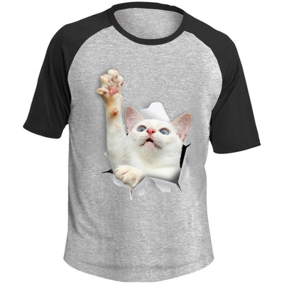 White Cat Reaching Colorblock Raglan Jersey T-Shirt