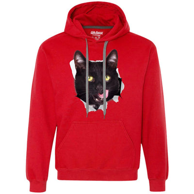 Black Cat Licking Heavyweight Pullover Fleece Hoodie