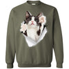 Black & White Reaching Cat Crewneck Pullover Sweatshirt
