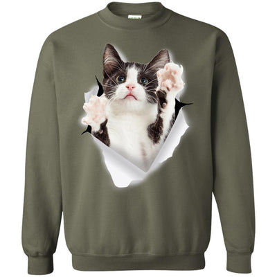 Black & White Reaching Cat Crewneck Pullover Sweatshirt