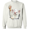 White Cat Reaching Crewneck Pullover Sweatshirt