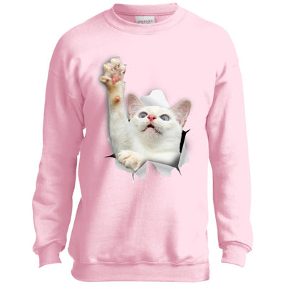White Cat Reaching Youth Crewneck Sweatshirt