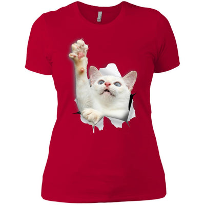 White Cat Reaching Ladies' T-Shirt