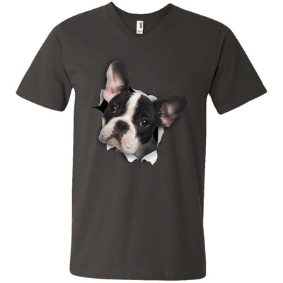 Black & White Frenchie Men's Printed V-Neck T-Shirt