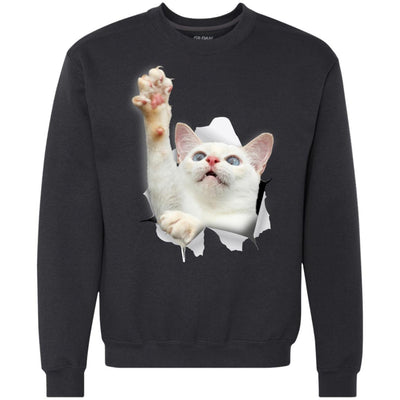 White Cat Reaching Heavyweight Crewneck Sweatshirt