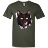 Black Cat Licking Men's Printed V-Neck T-Shirt