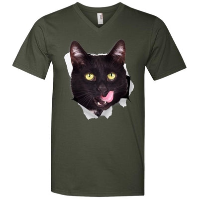 Black Cat Licking Men's Printed V-Neck T-Shirt