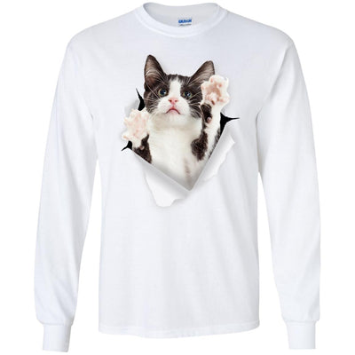 Black & White Reaching Cat Long Sleeve Ultra Cotton T-Shirt