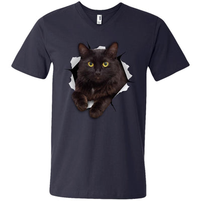 Black Cat Men's Printed V-Neck T-Shirt