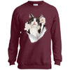 Black & White Reaching Cat Youth Crewneck Sweatshirt