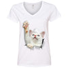 White Cat Reaching Ladies' V-Neck T-Shirt