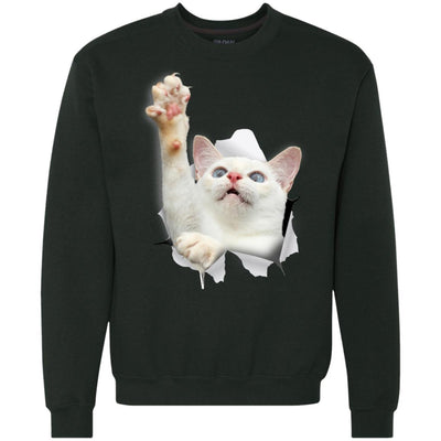 White Cat Reaching Heavyweight Crewneck Sweatshirt
