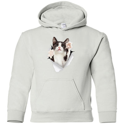Black & White Reaching Cat Youth Pullover Hoodie