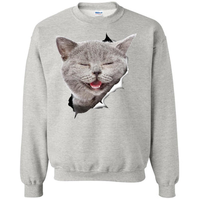 Grey Cat Laughing Crewneck Pullover Sweatshirt