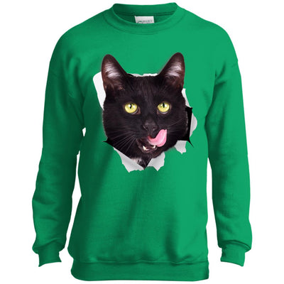 Black Cat Licking Youth Crewneck Sweatshirt