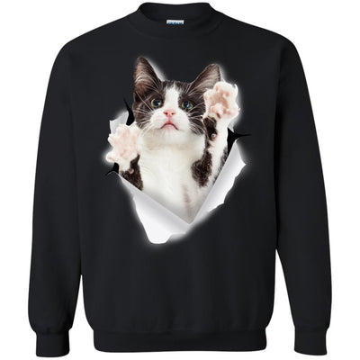 Black & White Reaching Cat Crewneck Pullover Sweatshirt