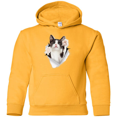 Black & White Reaching Cat Youth Pullover Hoodie