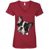 Black & White Frenchie Ladies' V-Neck T-Shirt