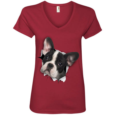 Black & White Frenchie Ladies' V-Neck T-Shirt
