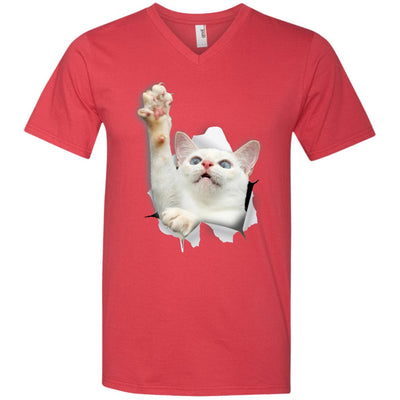 White Cat Reaching Men's Printed V-Neck T-Shirt