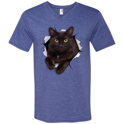 Black Cat Men's Printed V-Neck T-Shirt