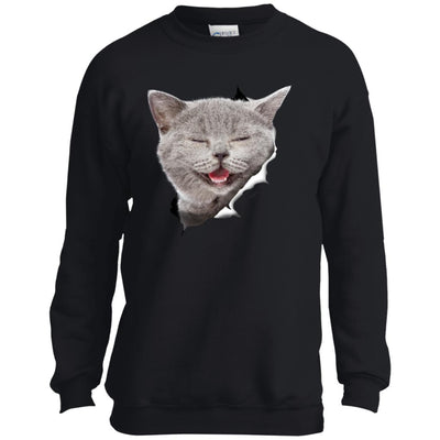 Grey Cat Laughing Youth Crewneck Sweatshirt