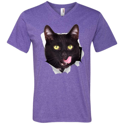Black Cat Licking Men's Printed V-Neck T-Shirt