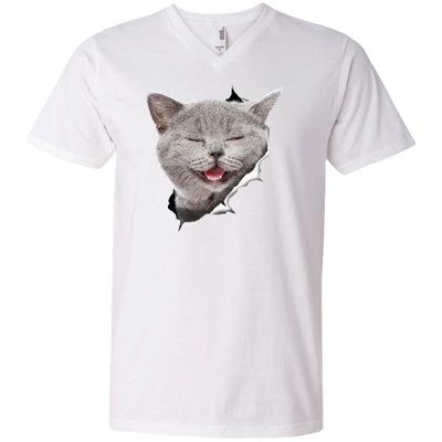 Grey Cat Laughing Men's Printed V-Neck T-Shirt