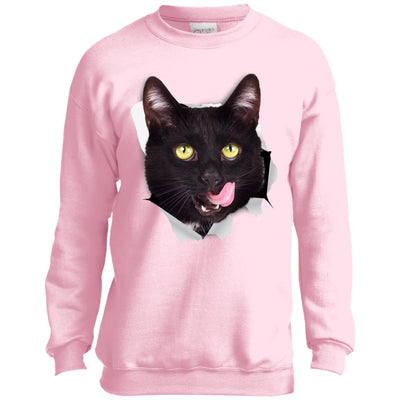 Black Cat Licking Youth Crewneck Sweatshirt