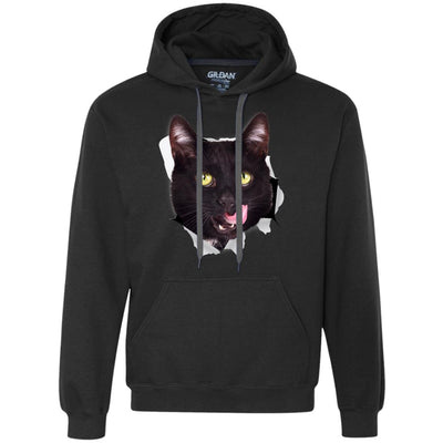Black Cat Licking Heavyweight Pullover Fleece Hoodie