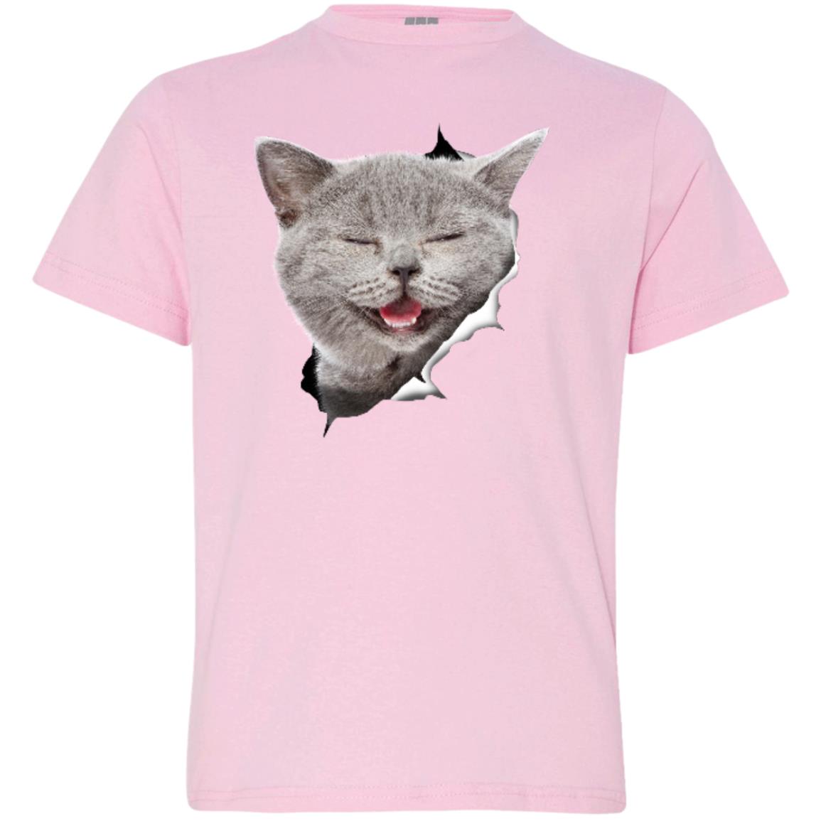 Grey Cat Laughing Youth Jersey T-Shirt