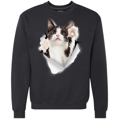 Black & White Reaching Cat Heavyweight Crewneck Sweatshirt